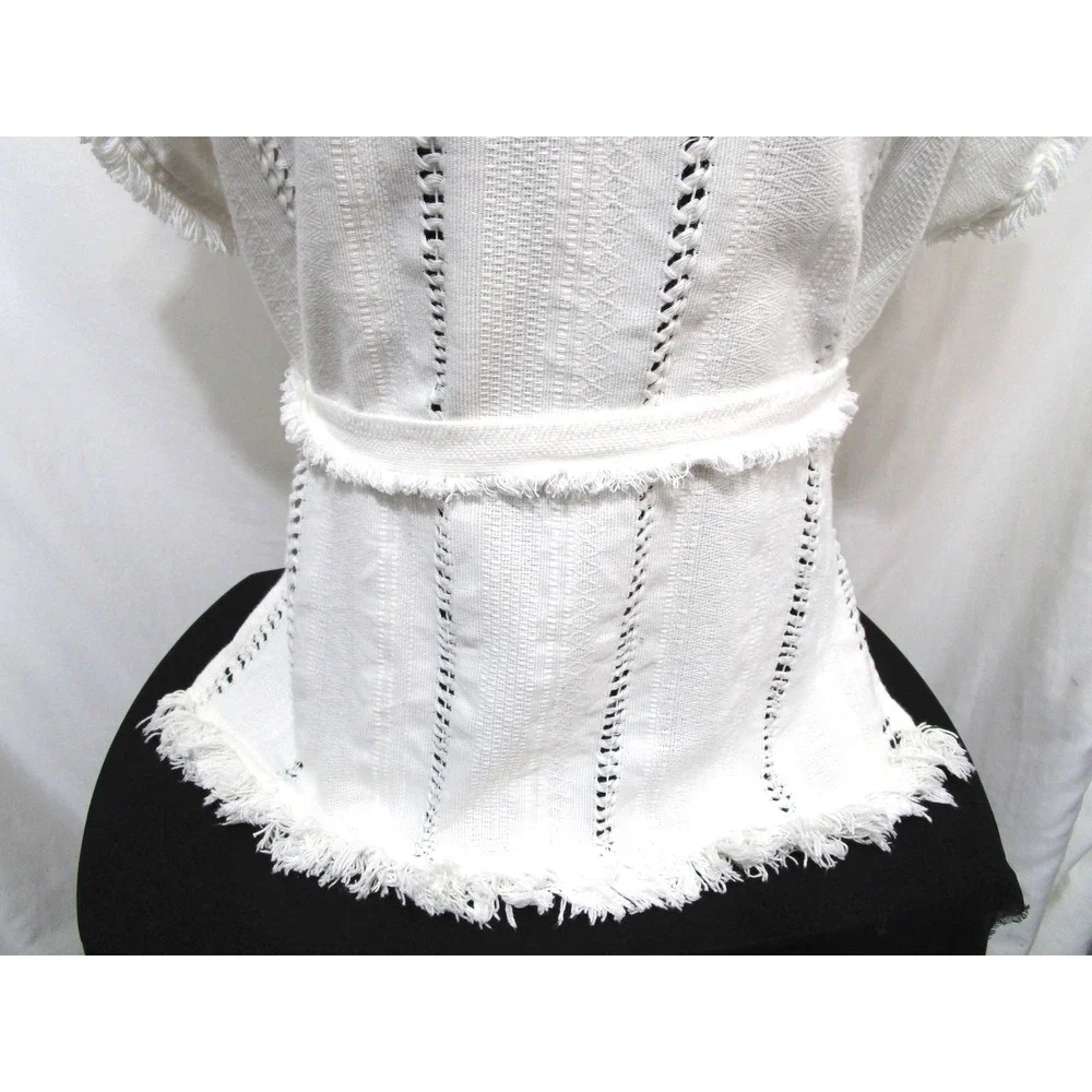 Vintage Handwoven Mexican White Belted Boho Wrap Shirt Women Sz M/L - Picture 13 of 13